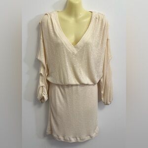 FP Beach Cream V-Neck Dress with Long Sleeves